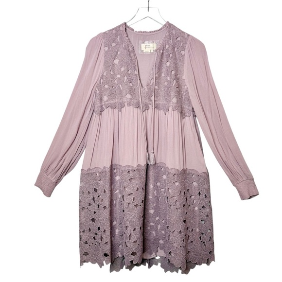 Anthropologie Lilac Embroidered Lace Tunic Women’s Ethereal Bohemian Dress Sz S - Picture 2 of 13